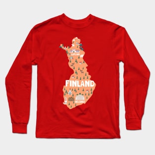 Finland illustraated map Long Sleeve T-Shirt